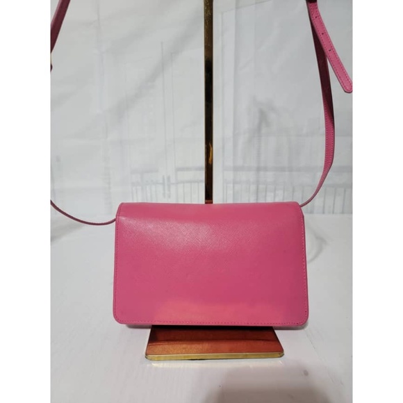 Authentic PRADA Saffiano Lux Metal Flap Wallet with Strap Peonia Geranio - Picture 8 of 16